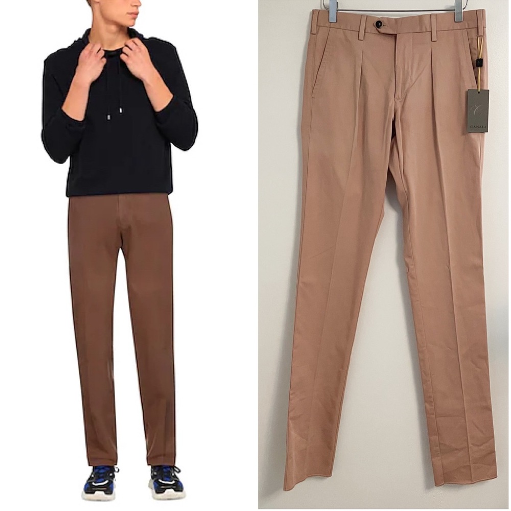 NWT Canali Men’s Salmon Flat Front Trousers Slim